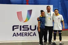 Heidy Barbosa, Johan Pinza y su entrenador Jhon Rodríguez  